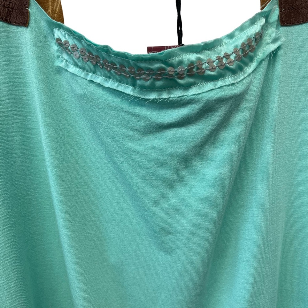 NWT Vintage Parasuco Mint Teal Sleeveless Top with Brown Leather Straps - Picture 5 of 5